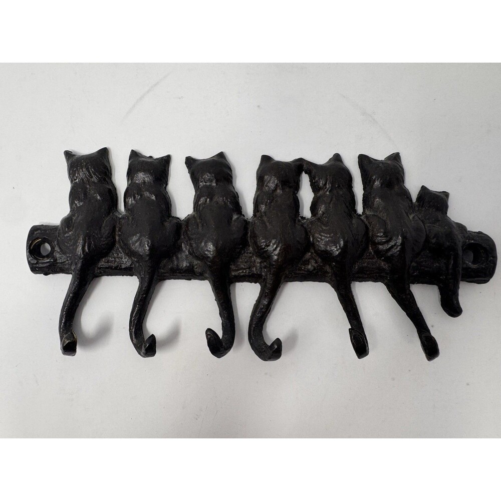 Vintage Cast Iron Cat Hook Rack Wall Mount 7” Black - Picture 2 of 4